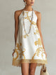 Héloïse | Vestido mini de encaje blanco con motivos dorados