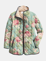 Jadwiga | chamarra acolchada para dama con rosas vintage, verde salvia