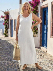 Ismera | Vestido midi holgado sin mangas de cuello redondo