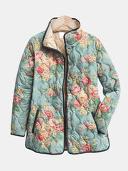 Teresa | chamarra acolchada para dama con rosas, verde celadón