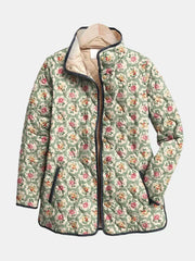 Halina | chamarra acolchada para dama tapiz floral, verde almendra