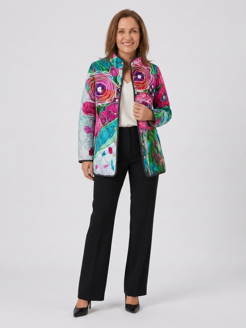 Agnieszka | chamarra acolchada para dama acuarela floral, multicolor