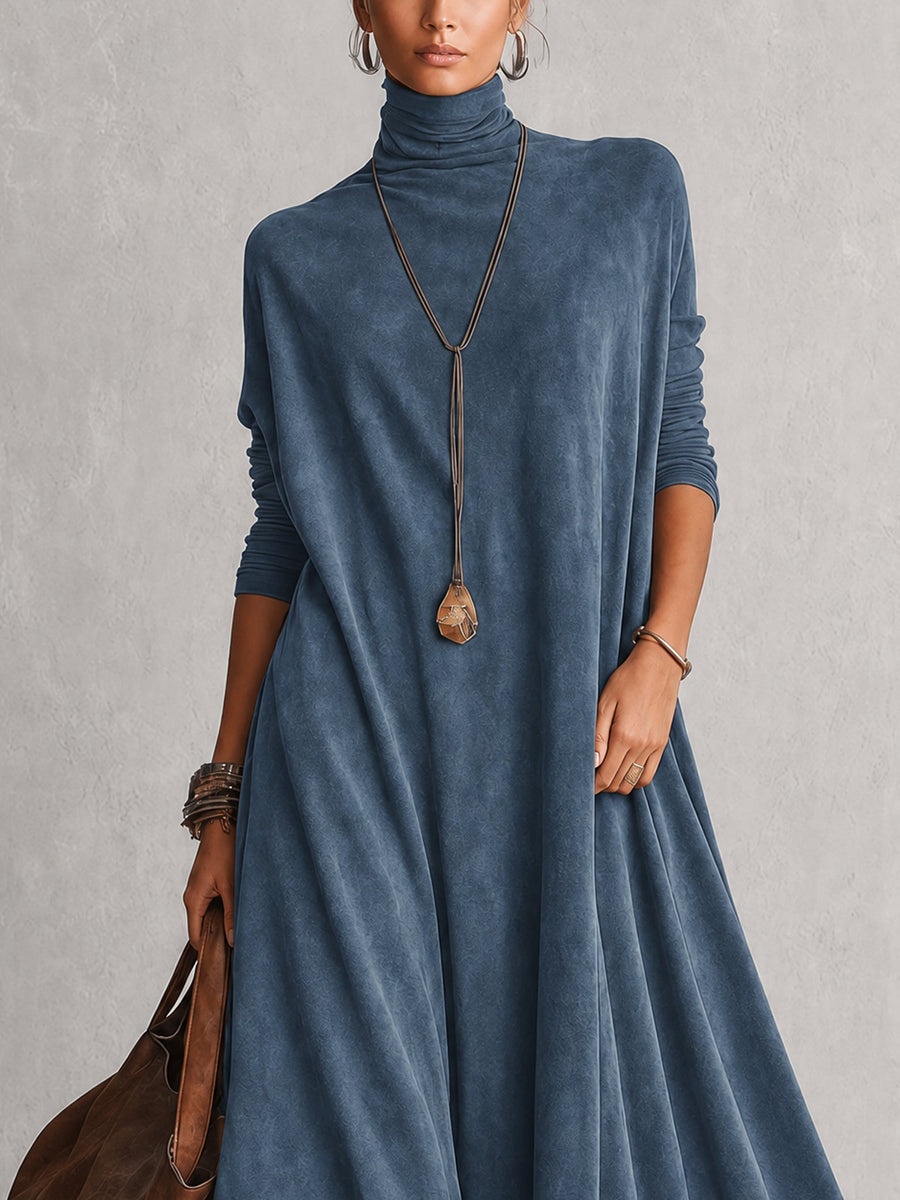 Jenyra| Vestido Largo Efecto Gamuza con Orilla de Encaje