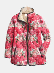 Ewa | chamarra acolchada para dama con rosas empolvadas, color frambuesa