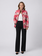 Ewa | chamarra acolchada para dama con rosas empolvadas, color frambuesa
