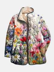 Barbara | chamarra acolchada para dama con flores silvestres, color hueso