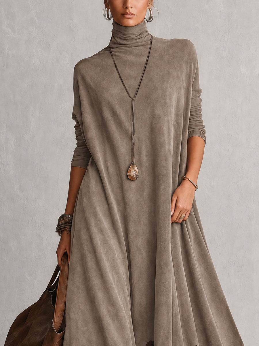 Jolene | Vestido Largo Efecto Gamuza con Orilla de Encaje