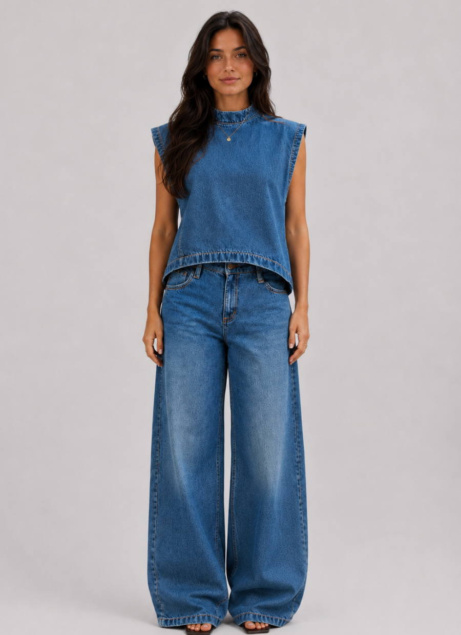 Conjunto de Mezclilla Azul Marino Minimalista