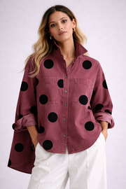 CAMISA DENIM OVERSIZE CON LUNARES