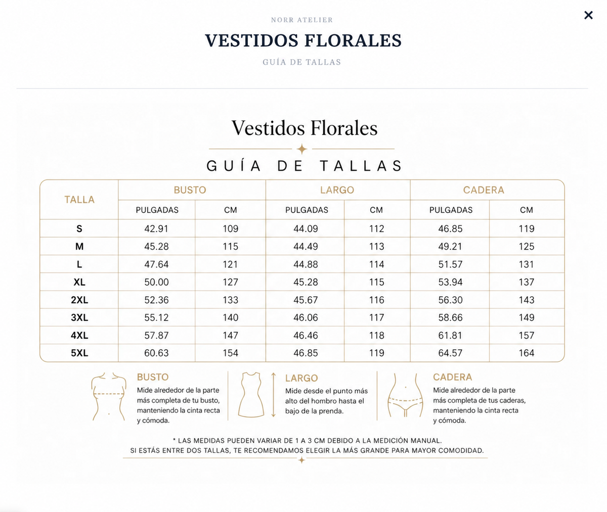 Vestido de Verano Floral Eli - tabla de tallas
