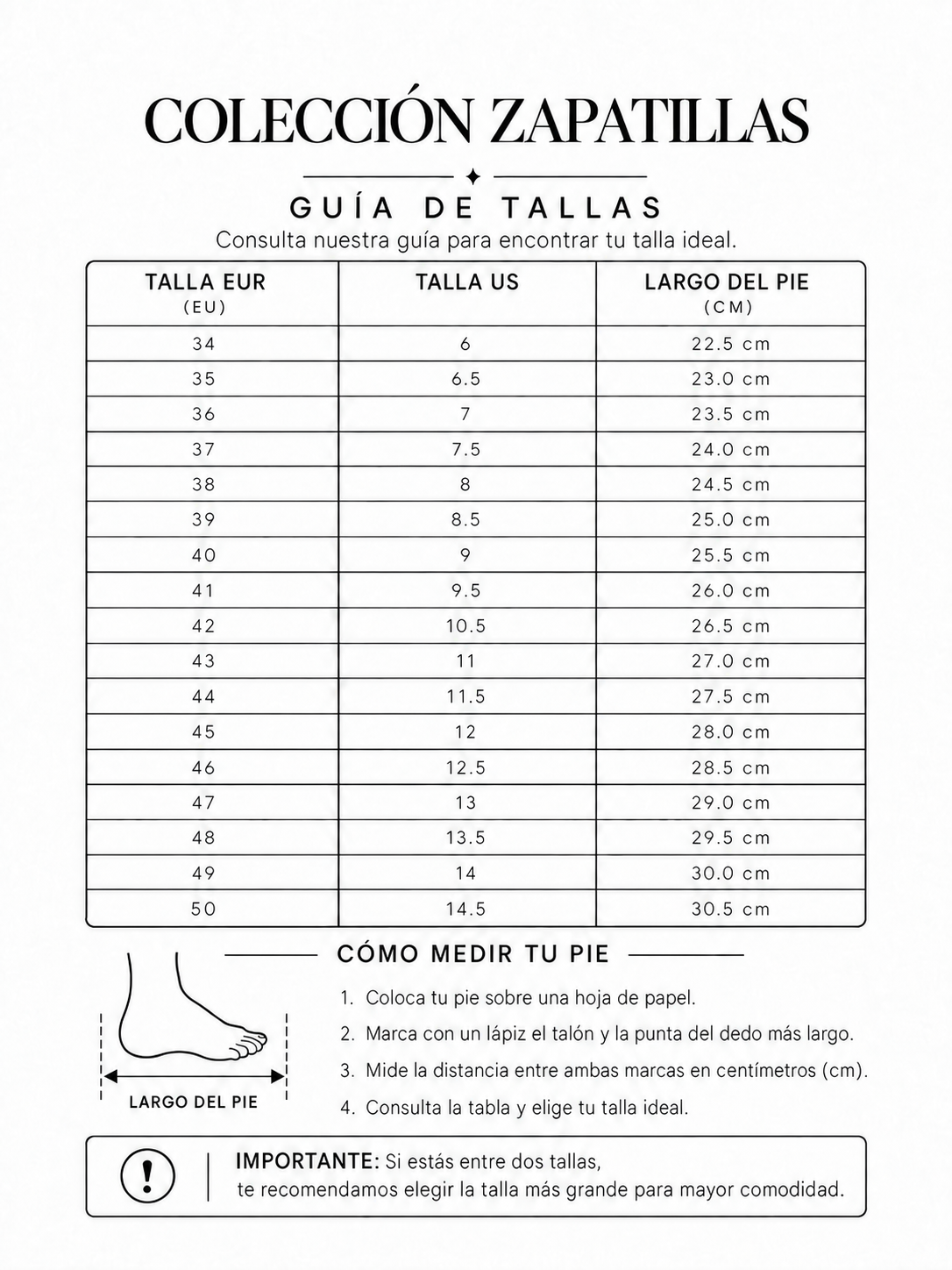 Camilla | Mocasines Elegantes - tabla de tallas