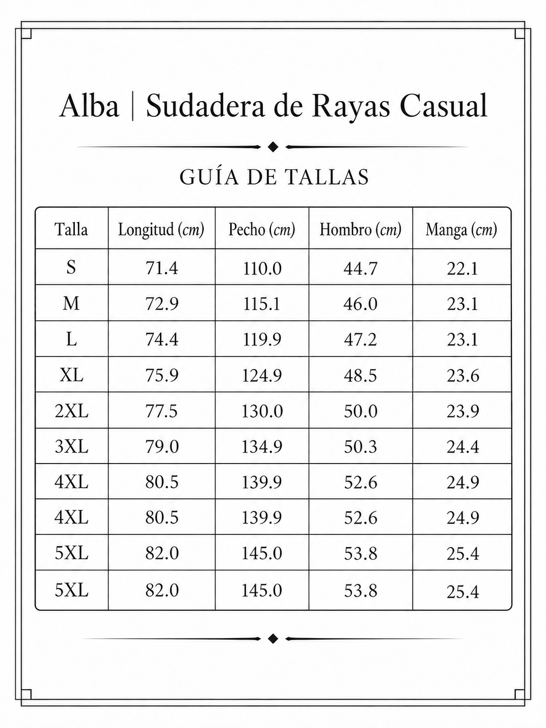 Alba | Sudadera de Rayas Casual - tabla de tallas