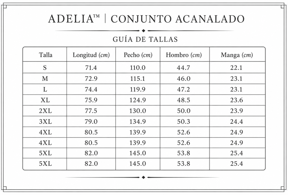 Adelia | Conjunto Acanalado - tabla de tallas
