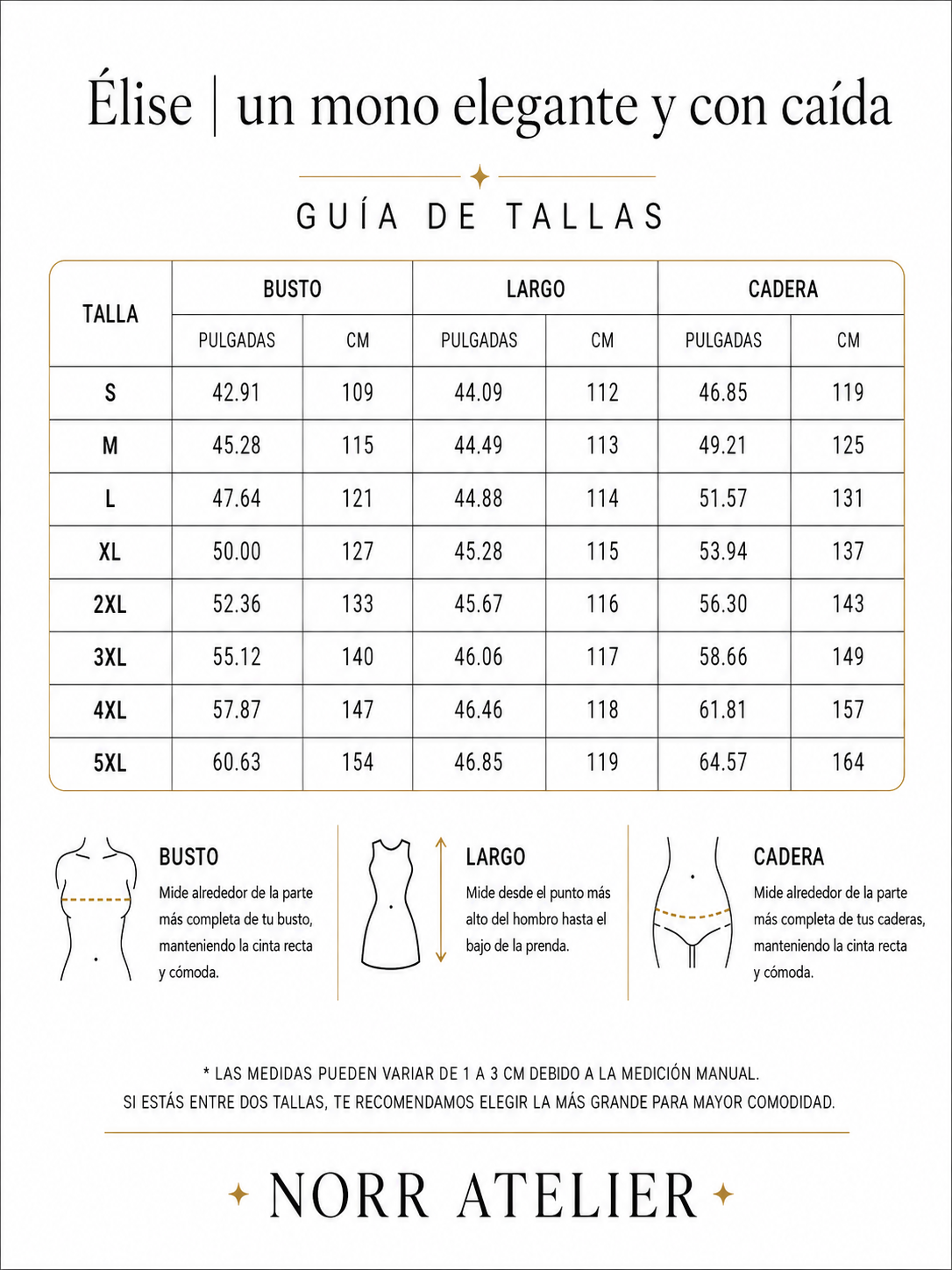 Élise | un mono elegante y con caída - tabla de tallas