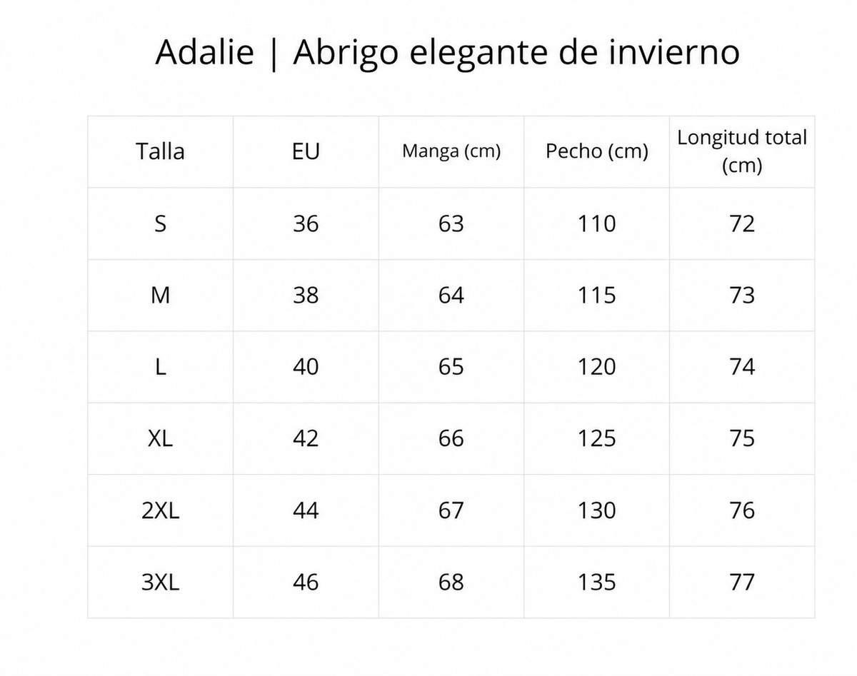 Adalie | Abrigo elegante de invierno - tabla de tallas