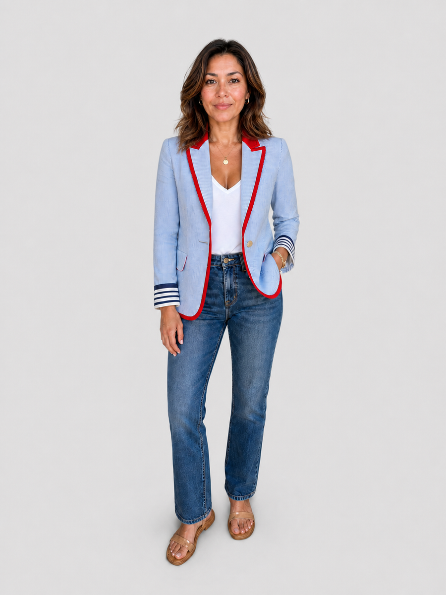Alice | Blazer retro a rayas con bloques de color y 3 bolsillos
