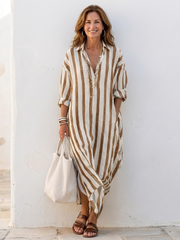 Níjar | Vestido midi de rayas con manga larga tipo camisa