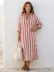 Níjar | Vestido midi de rayas con manga larga tipo camisa
