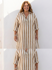 Níjar | Vestido midi de rayas con manga larga tipo camisa
