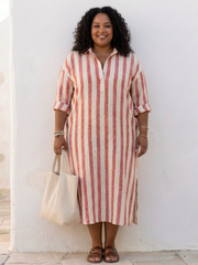 Níjar | Vestido midi de rayas con manga larga tipo camisa