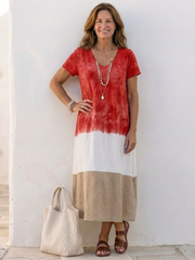 Thalia | Vestido midi de manga corta con bloques de color y escote en V