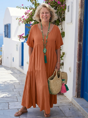 Zinnia | Vestido maxi azul de manga corta con volantes en capas