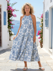 Isadora | Vestido midi sin mangas de cuello alto con capas