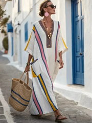 Noemi | Vestido maxi con escote en V, de manga corta y bolsillos