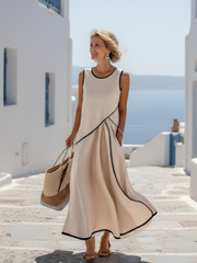 Soleia | Vestido maxi drapeado sin mangas de cuello redondo