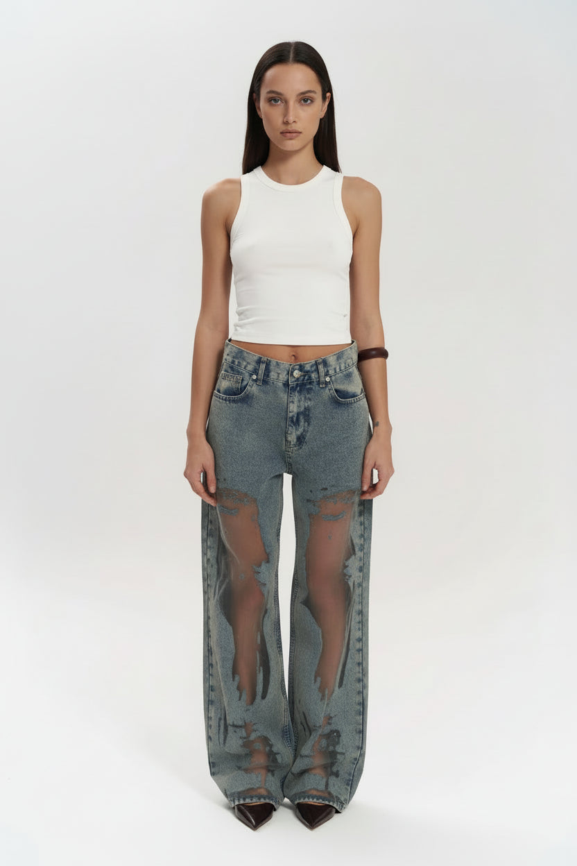 JEANS AZULES CON EFECTO TRANSPARENTE