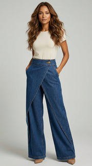 PANTALON DENIM WIDE LEG CRUZADO