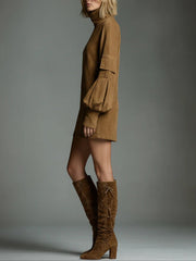 Romy | Vestido mini de gamuza vintage con cuello alto