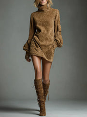 Romy | Vestido mini de gamuza vintage con cuello alto