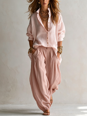 Capucine | Camisa blanca holgada y pantalón Lantern verde oliva