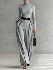 Adèle | Conjunto de blusa de cuello alto con ribetes blancos y pantalones anchos