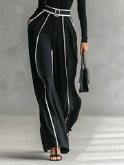 Adèle | Conjunto de blusa de cuello alto con ribetes blancos y pantalones anchos