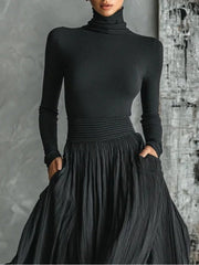 Prudence | Conjunto de falda plisada y camiseta de cuello redondo negro