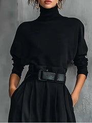 Noëlla | Conjunto de blusa con cuello rodado negro y pantalón recto