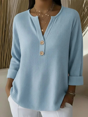 Lucía | Blusa Henley de Textura Waffle con Botones