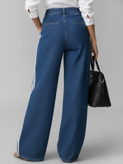 PANTALÓN DENIM WIDE LEG CON FRANJAS LATERALES