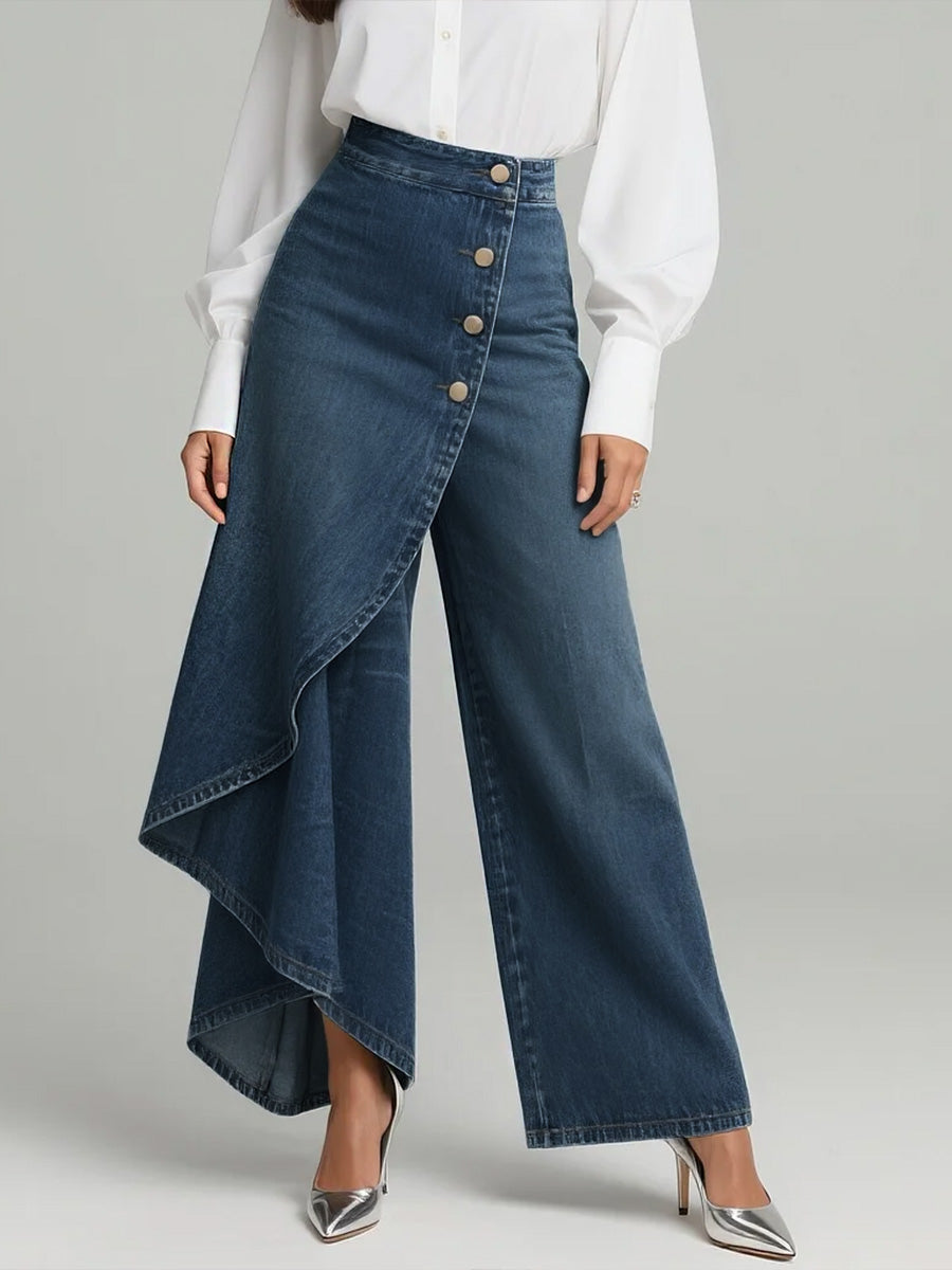 PANTALON DENIM CON VOLANTE