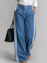 PANTALÓN DENIM WIDE LEG CON FRANJAS LATERALES