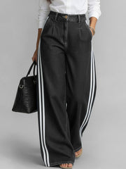 PANTALÓN DENIM WIDE LEG CON FRANJAS LATERALES