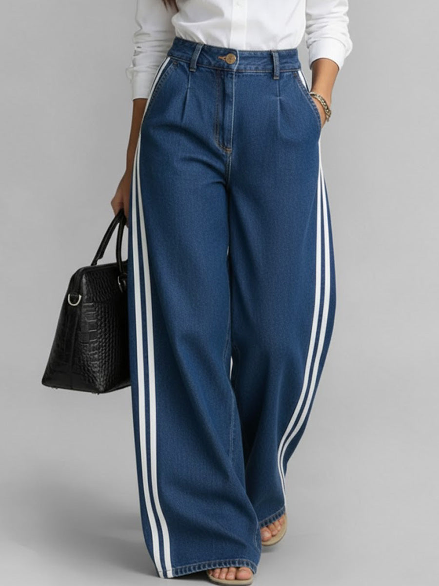 PANTALÓN DENIM WIDE LEG CON FRANJAS LATERALES