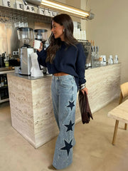 JEANS RECTOS CON PRINT DE ESTRELLAS