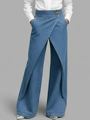 PANTALON DENIM WIDE LEG CRUZADO