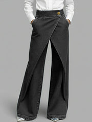 PANTALON DENIM WIDE LEG CRUZADO