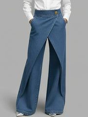PANTALON DENIM WIDE LEG CRUZADO