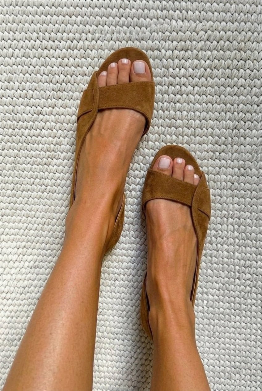 Sandalias de gamuza casuales, de tacón bajo y punta abierta