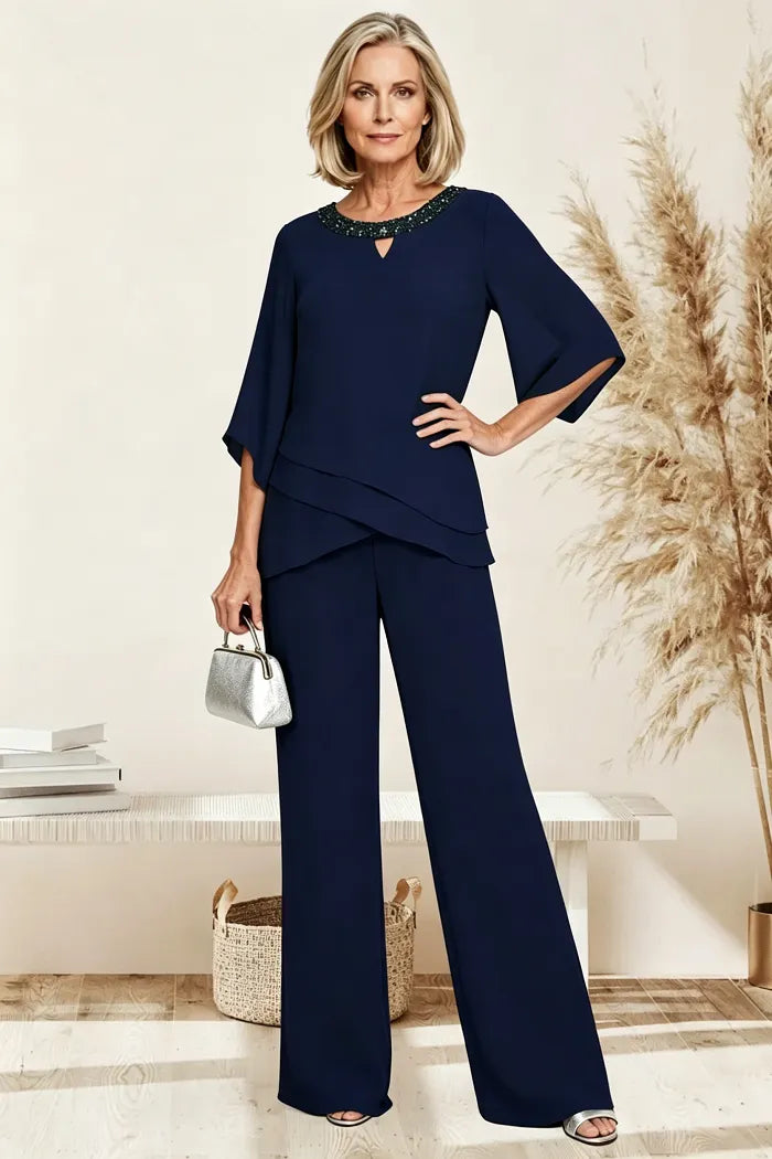 Miranda | Conjunto Elegante de Gasa con Pantalón Holgado